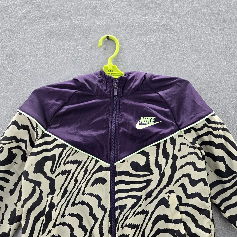 Nike Girl Jacket L Purple Windbreaker Animal Print DN5115-525 Logo‎ Zipper Long